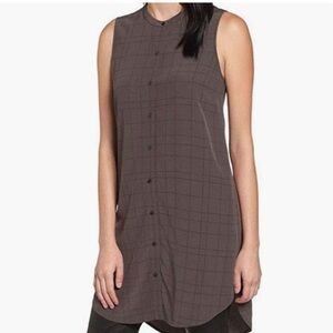 Eileen Fisher Sleeveless Button-Down Tunic in Dark Charcoal Plaid